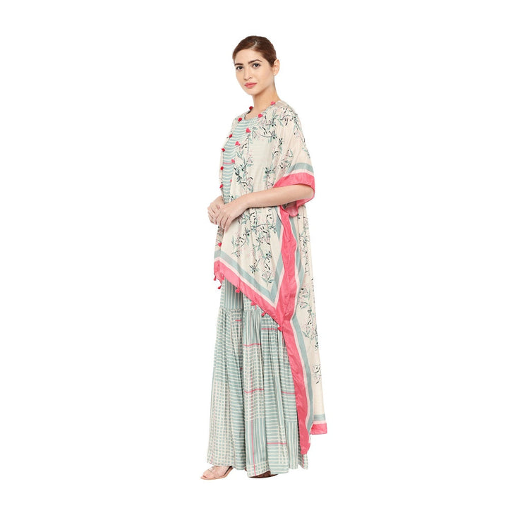 Soup by Sougat Paul Striped Sharara Style Jumpsuit And Printed Cape Jacket - Customisable