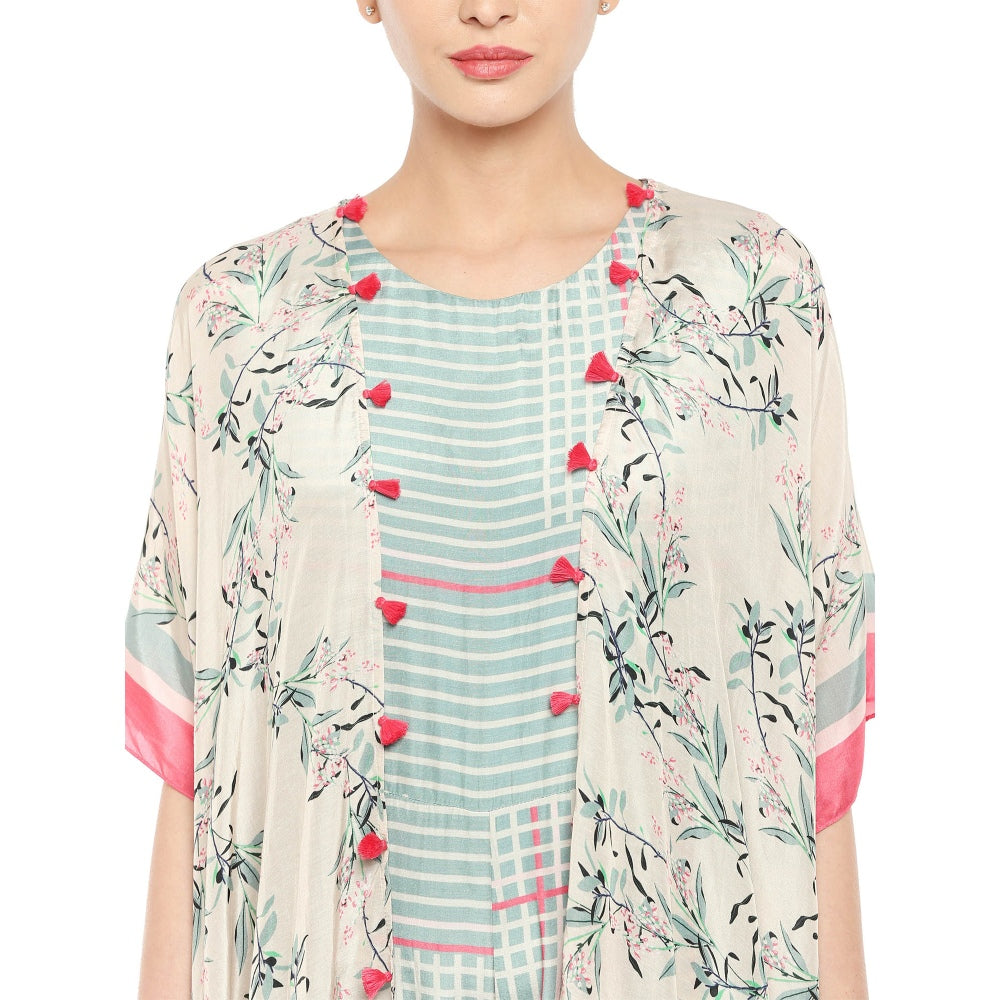 Soup by Sougat Paul Striped Sharara Style Jumpsuit And Printed Cape Jacket - Customisable