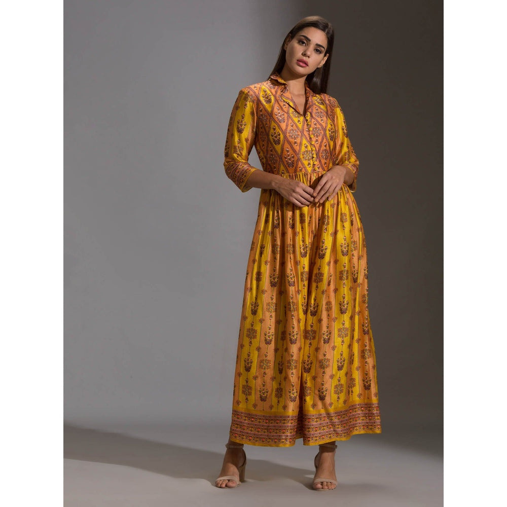 Soup By Sougat Paul Printed Collared Jumpsuit With Front Opening And Potli Button Details