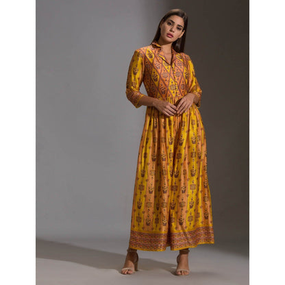 Soup By Sougat Paul Printed Collared Jumpsuit With Front Opening And Potli Button Details