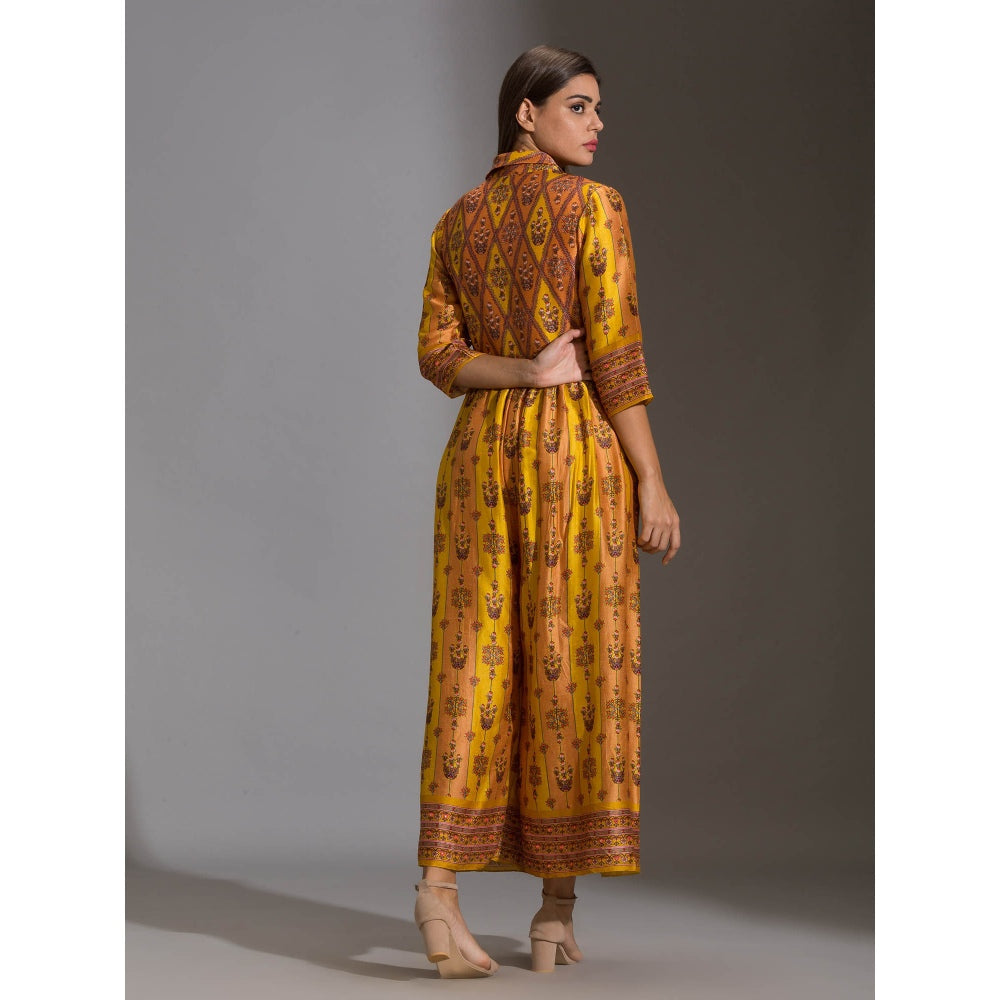 Soup By Sougat Paul Printed Collared Jumpsuit With Front Opening And Potli Button Details
