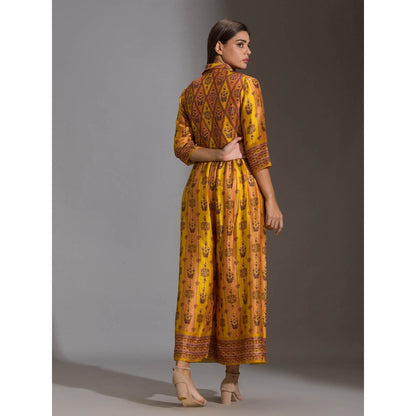 Soup By Sougat Paul Printed Collared Jumpsuit With Front Opening And Potli Button Details