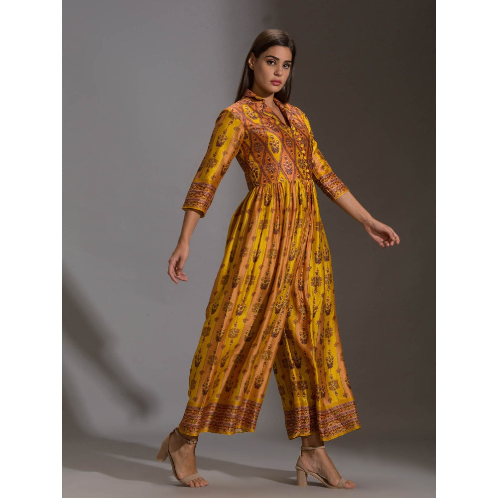 Soup By Sougat Paul Printed Collared Jumpsuit With Front Opening And Potli Button Details