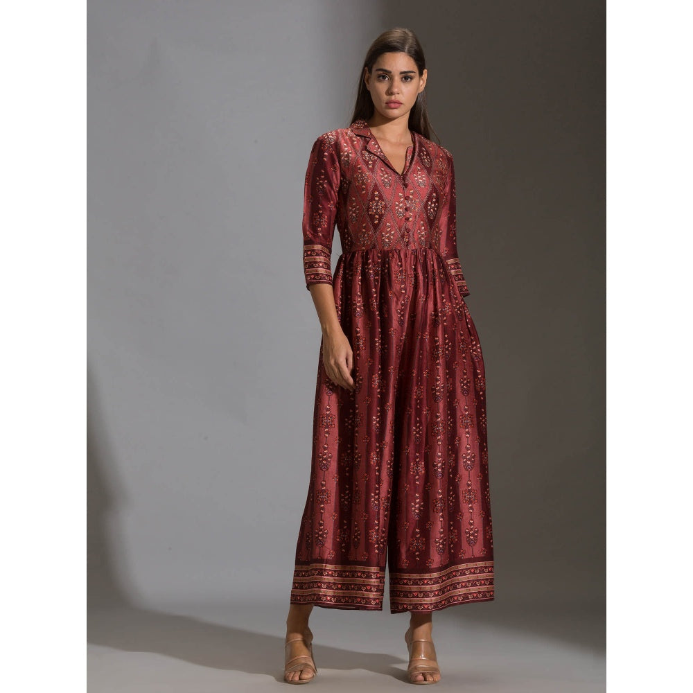 Soup By Sougat Paul Printed Collared Jumpsuit With Front Opening And Potli Button Details