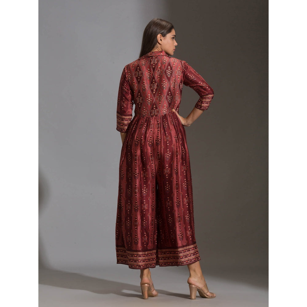 Soup By Sougat Paul Printed Collared Jumpsuit With Front Opening And Potli Button Details