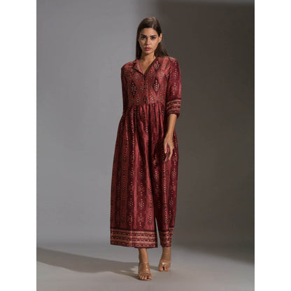 Soup By Sougat Paul Printed Collared Jumpsuit With Front Opening And Potli Button Details