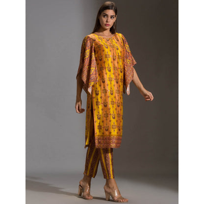 Soup By Sougat Paul Kurta With Side Slit And Bell Sleeves Paired With Printed Pants (Set of 2)