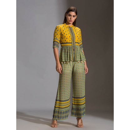 Soup By Sougat Paul Peplum Top With Potli Buttons With Tassel Detail And With Pants(Set of 2)
