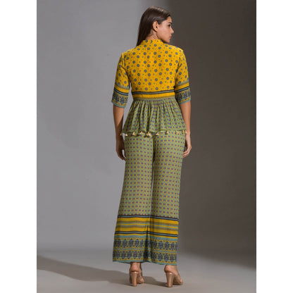 Soup By Sougat Paul Peplum Top With Potli Buttons With Tassel Detail And With Pants(Set of 2)