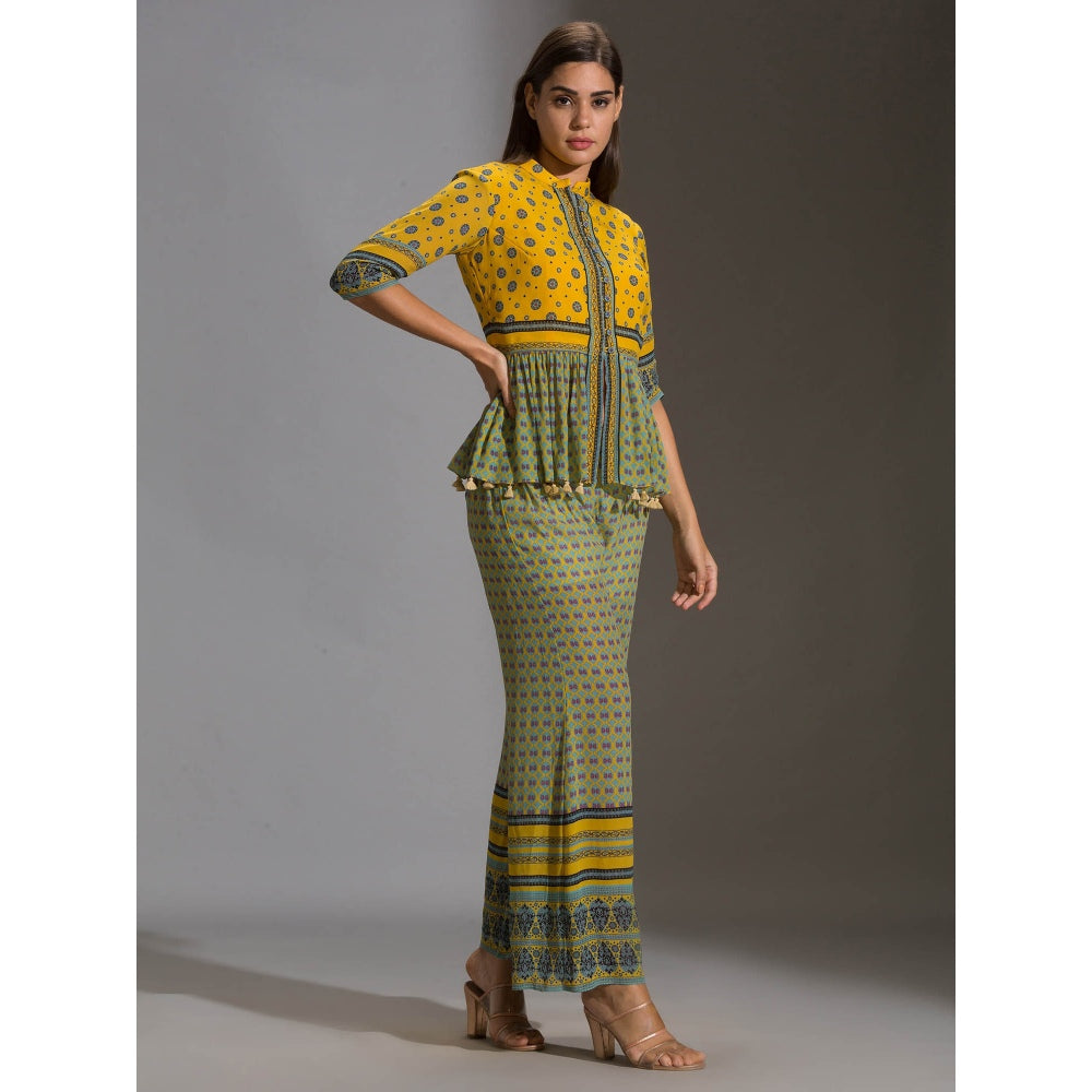 Soup By Sougat Paul Peplum Top With Potli Buttons With Tassel Detail And With Pants(Set of 2)