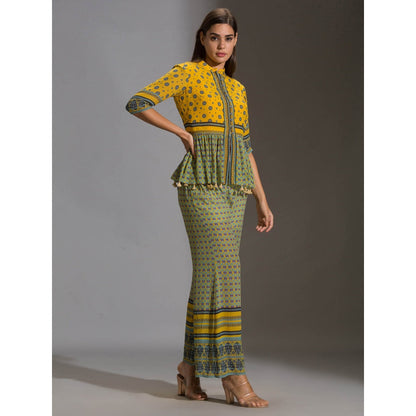 Soup By Sougat Paul Peplum Top With Potli Buttons With Tassel Detail And With Pants(Set of 2)