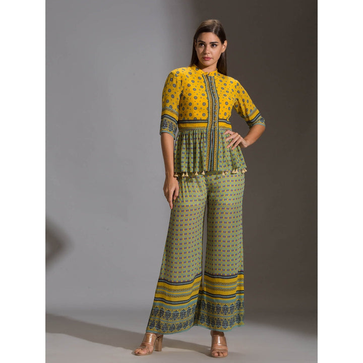 Soup By Sougat Paul Peplum Top With Potli Buttons With Tassel Detail And With Pants(Set of 2)