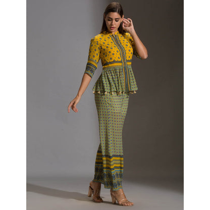 Soup By Sougat Paul Peplum Top With Potli Buttons With Tassel Detail And With Pants(Set of 2)