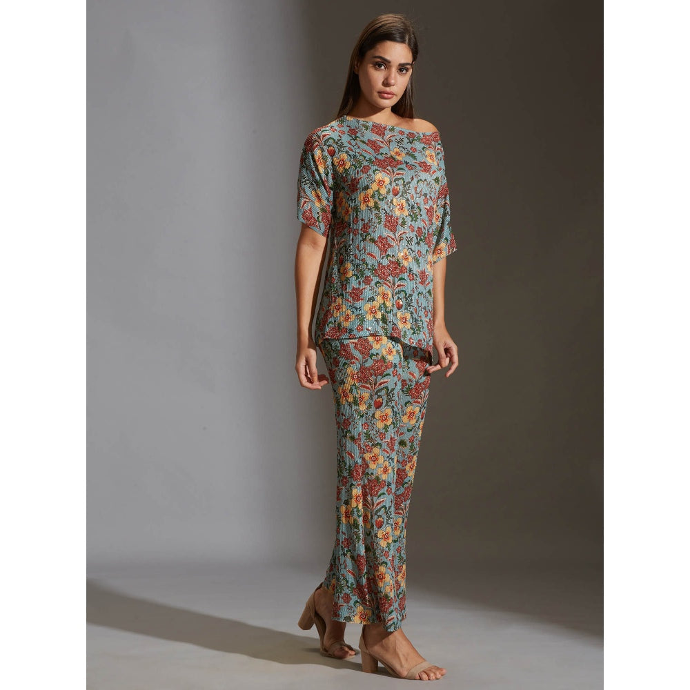Soup By Sougat Paul Prired One Shoulder Top Paired With Printed Pants (Set of 2)