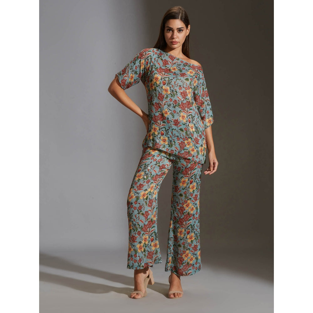 Soup By Sougat Paul Prired One Shoulder Top Paired With Printed Pants (Set of 2)