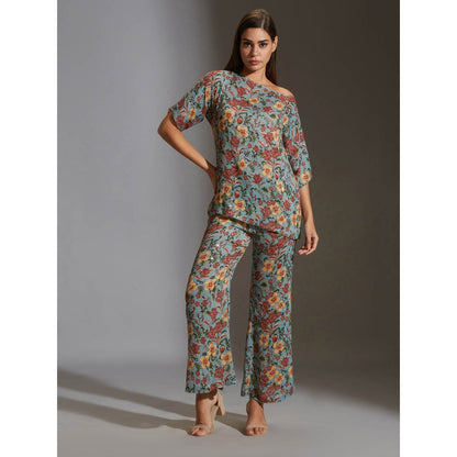 Soup By Sougat Paul Prired One Shoulder Top Paired With Printed Pants (Set of 2)