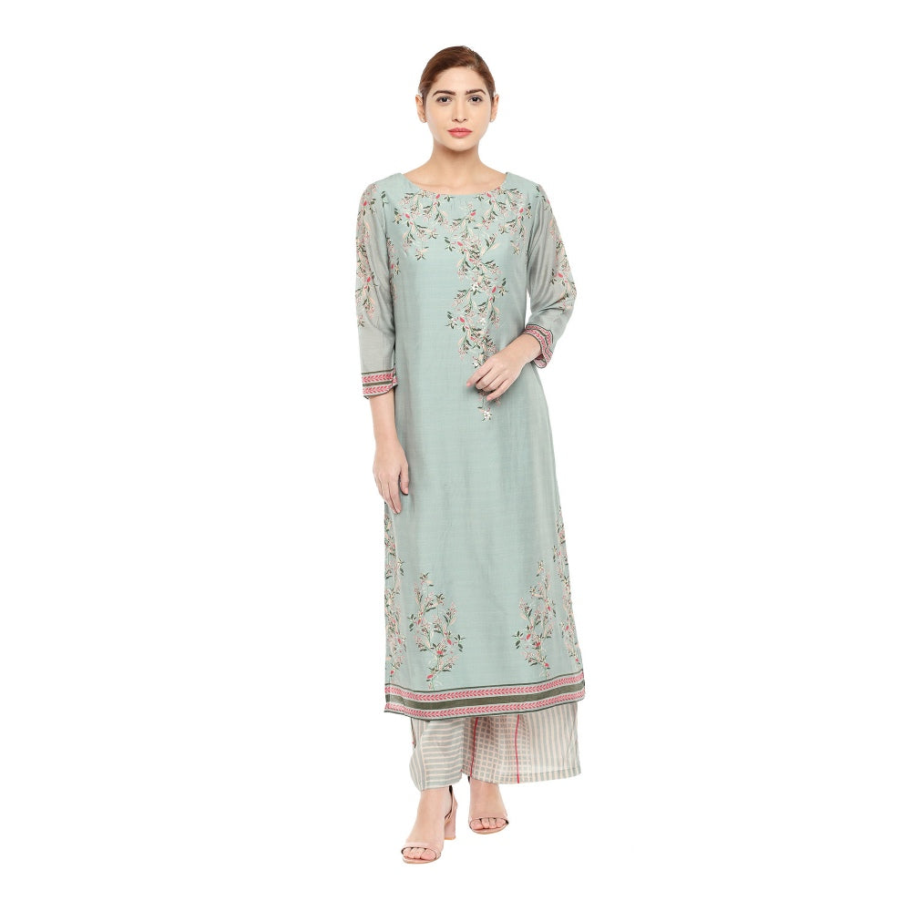 Soup by Sougat Paul Floral Kurta With Printed Palazzo Pants - Customisable (Set of 2)