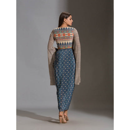 Soup By Sougat Paul Crop Top With Angel Sleeves Paired With Dhoti Drape Skirt (Set of 2)