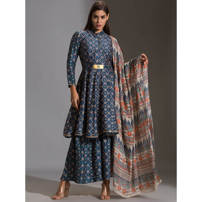 Soup By Sougat Paul Panel Anarkali Paired With Sharara And Organza Dupatta (Set of 3)