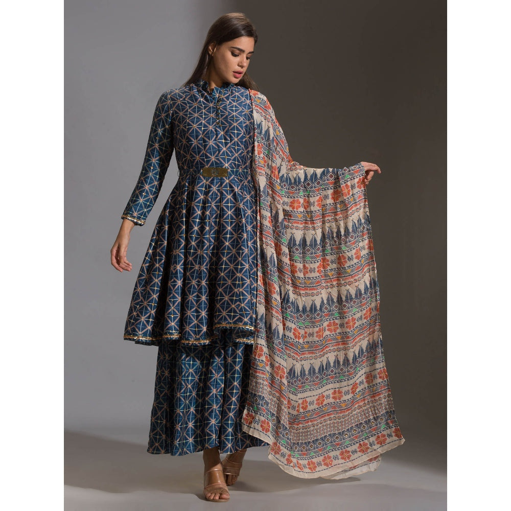 Soup By Sougat Paul Panel Anarkali Paired With Sharara And Organza Dupatta (Set of 3)