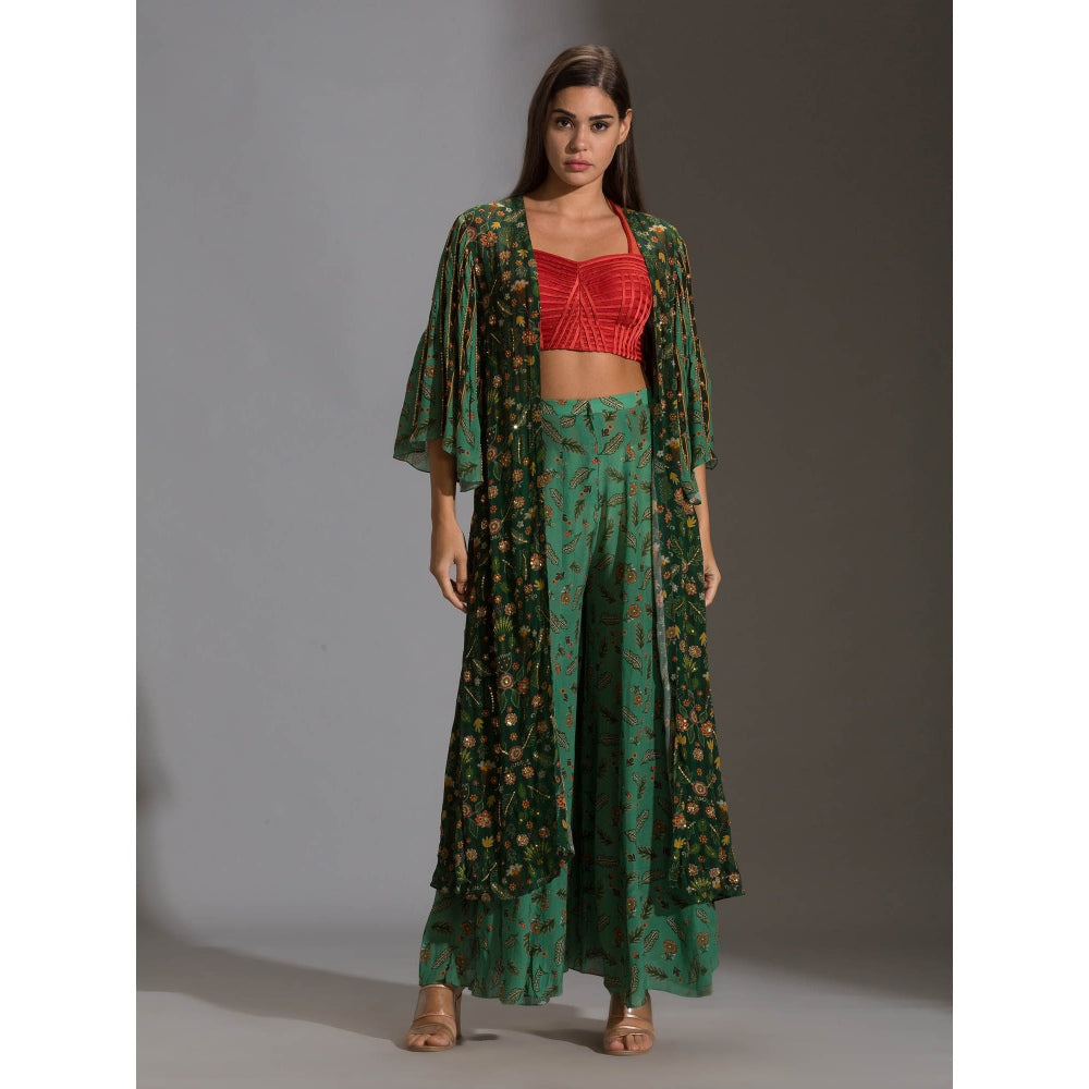 Soup By Sougat Paul Crop Top Paired With Printed Pants And Panel Jacket (Set of 3)