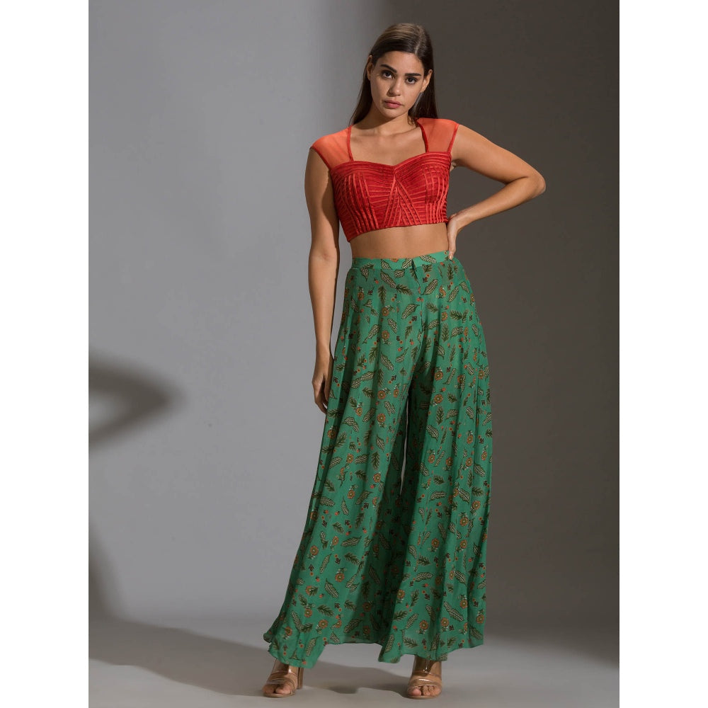 Soup By Sougat Paul Crop Top Paired With Printed Pants And Panel Jacket (Set of 3)