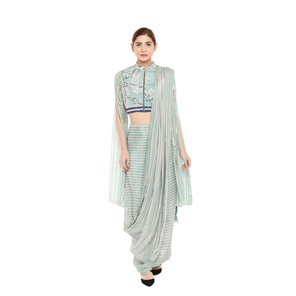Soup by Sougat Paul Hand Embroidered & Floral Short Jacket With Drape Saree