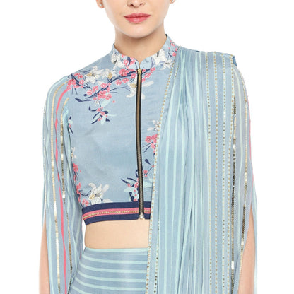 Soup by Sougat Paul Hand Embroidered & Floral Short Jacket With Drape Saree