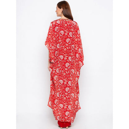 Soup by Sougat Paul Red Solid Dress With Printed Cape - Customisable (Set of 2)