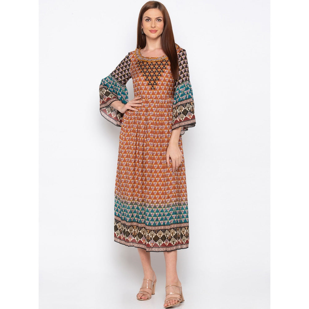 Soup by Sougat Paul Brown Printed Midi Dress - Customisable