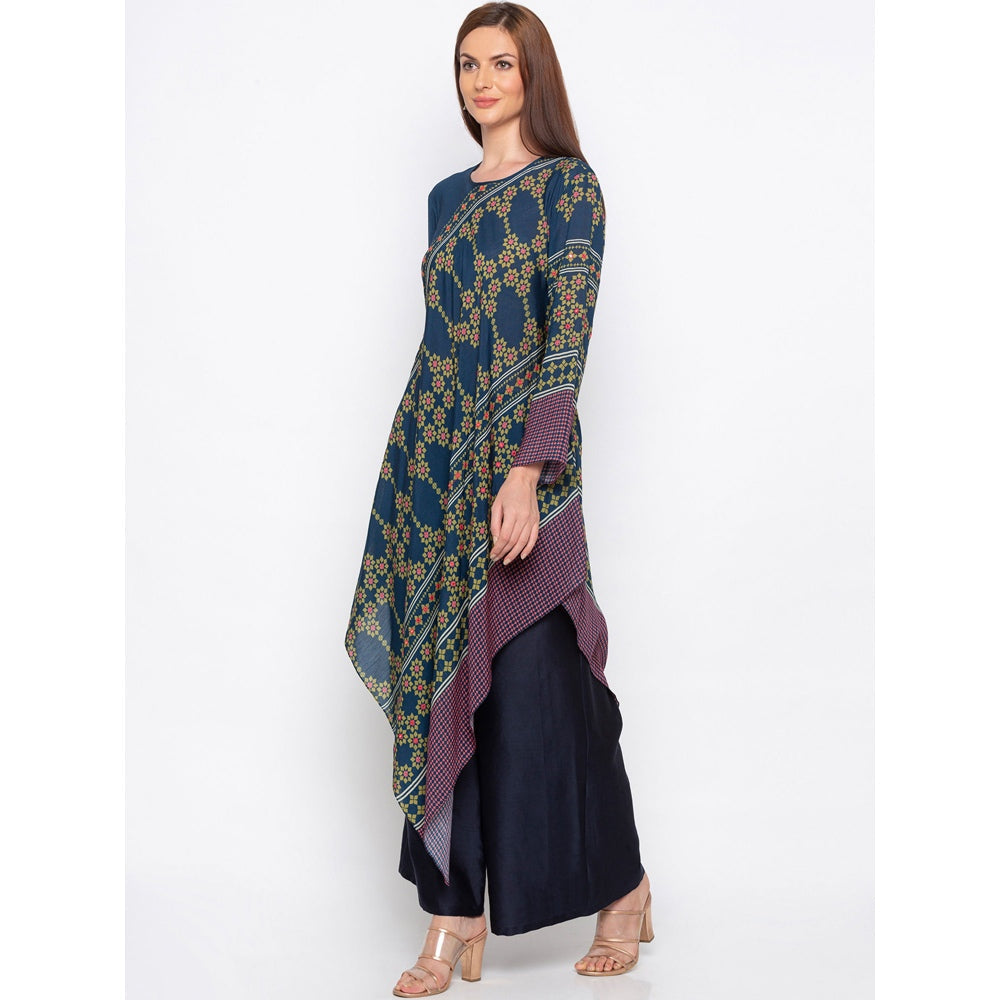 Soup by Sougat Paul Teal Printed Tunic With Palazzo - Customisable (Set of 2)