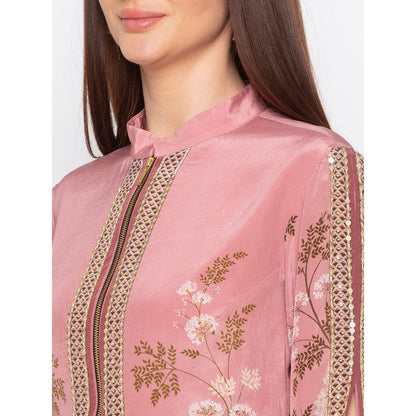 Soup by Sougat Paul Pink Printed Jacket With Drape Skirt - Customisable (Set of 2)