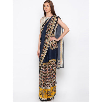 Soup by Sougat Paul Navy Blue Printed Pre-Stitched Saree With Blouse - Customisable (Set of 2)