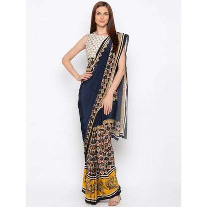 Soup by Sougat Paul Navy Blue Printed Pre-Stitched Saree With Blouse - Customisable (Set of 2)