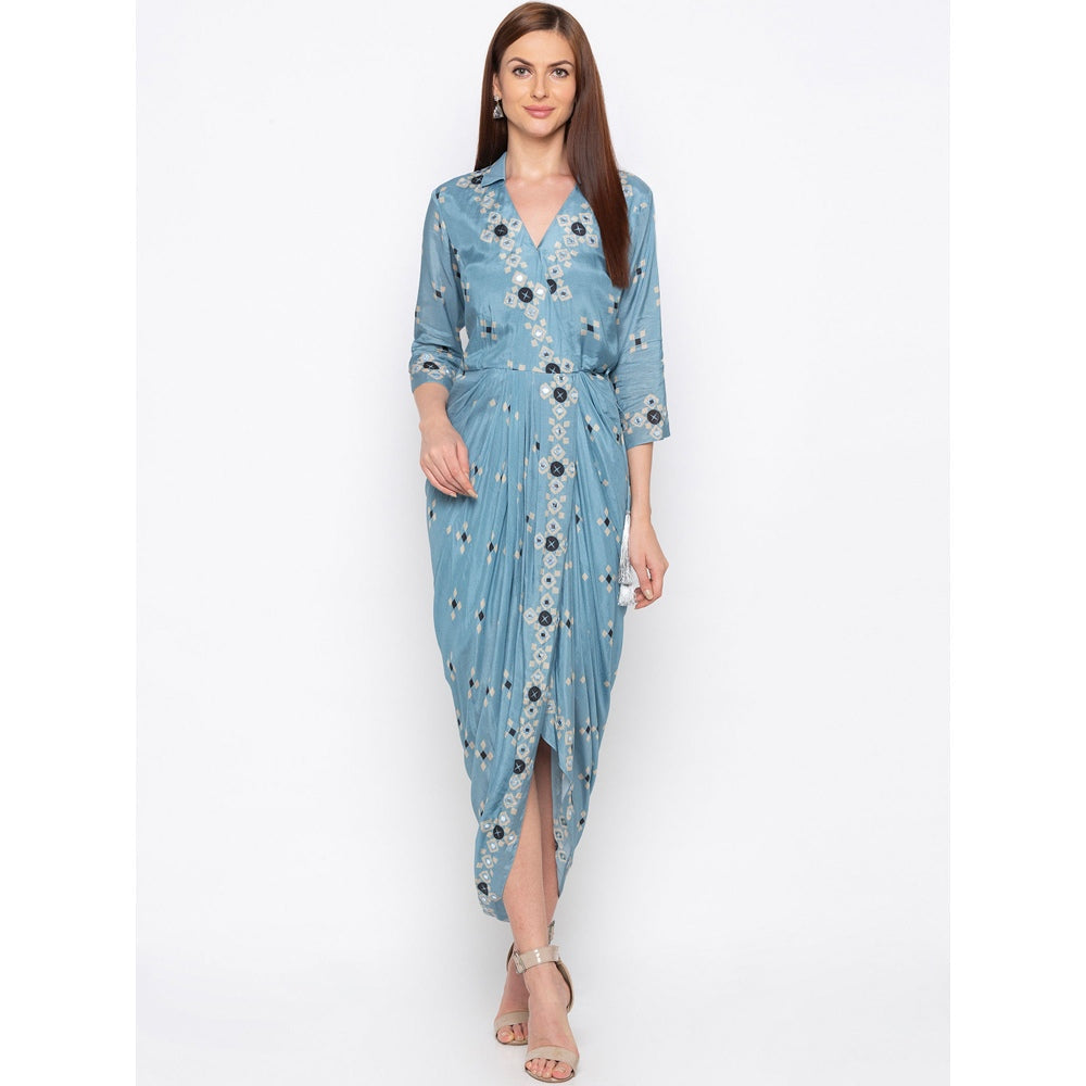 Soup by Sougat Paul Blue Printed Wrap Dress - Customisable