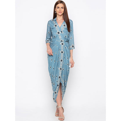 Soup by Sougat Paul Blue Printed Wrap Dress - Customisable