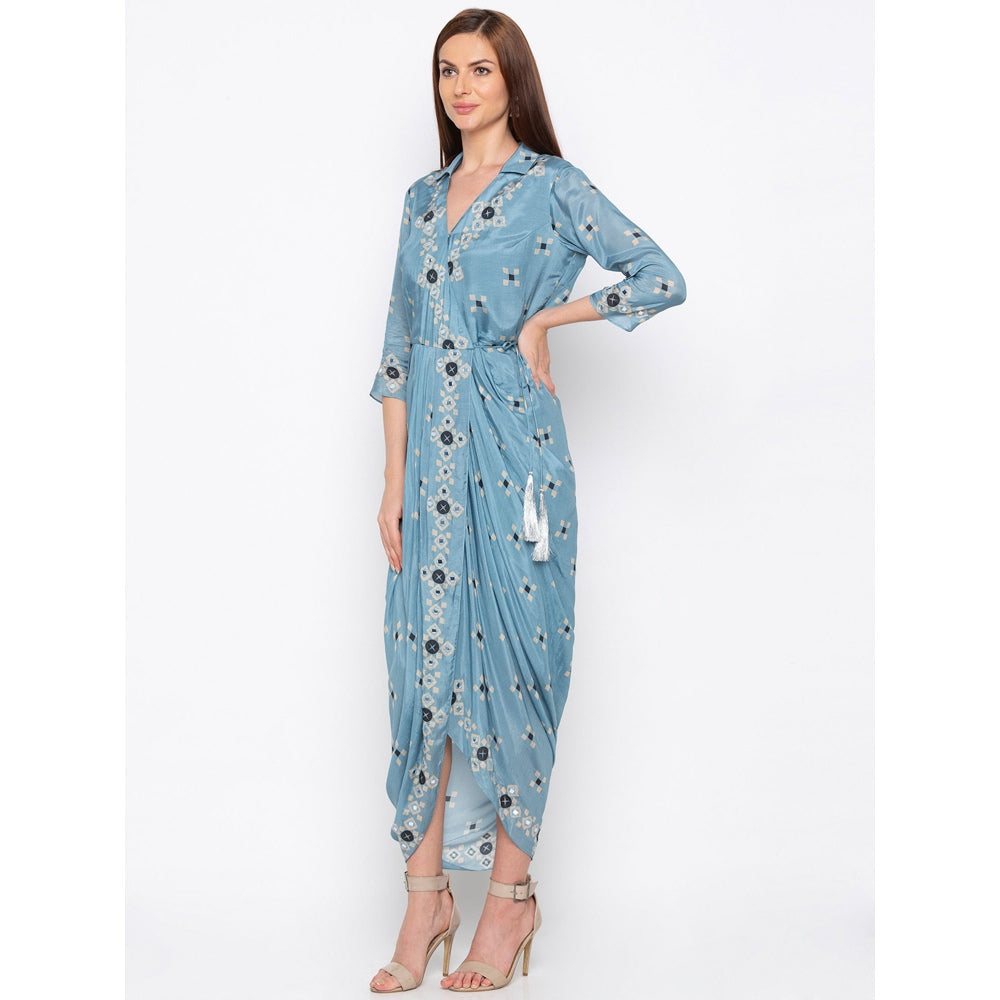 Soup by Sougat Paul Blue Printed Wrap Dress - Customisable