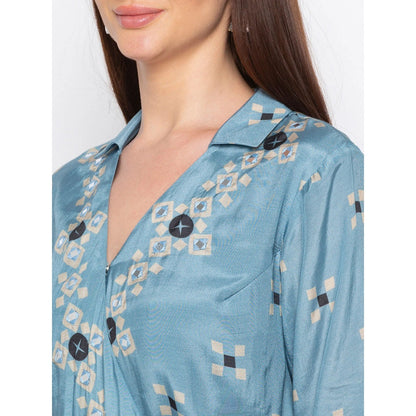 Soup by Sougat Paul Blue Printed Wrap Dress - Customisable