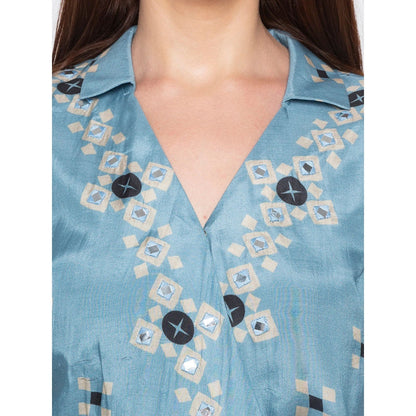 Soup by Sougat Paul Blue Printed Wrap Dress - Customisable