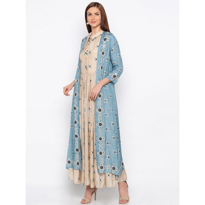 Soup by Sougat Paul Beige Collar Neck Dress With Jacket - Customisable (Set of 2)