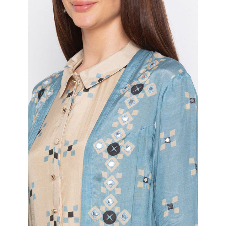 Soup by Sougat Paul Beige Collar Neck Dress With Jacket - Customisable (Set of 2)