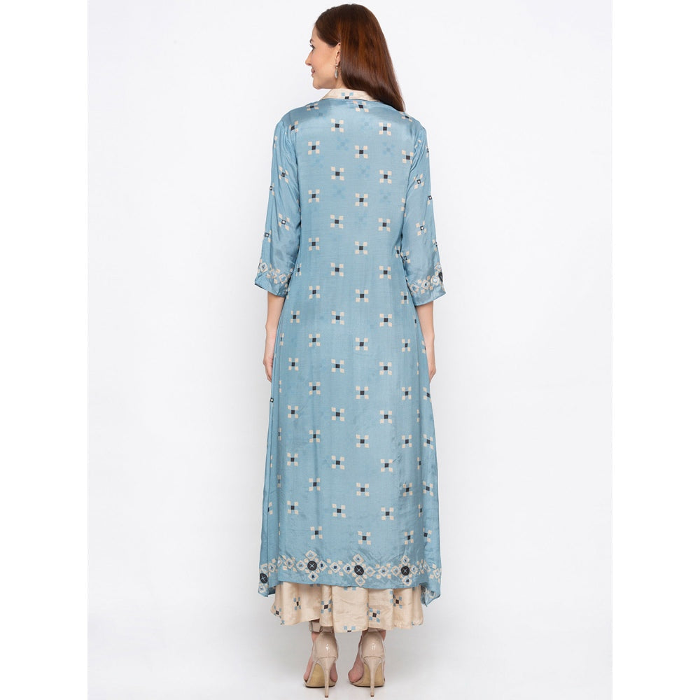 Soup by Sougat Paul Beige Collar Neck Dress With Jacket - Customisable (Set of 2)