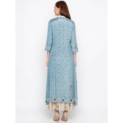 Soup by Sougat Paul Beige Collar Neck Dress With Jacket - Customisable (Set of 2)