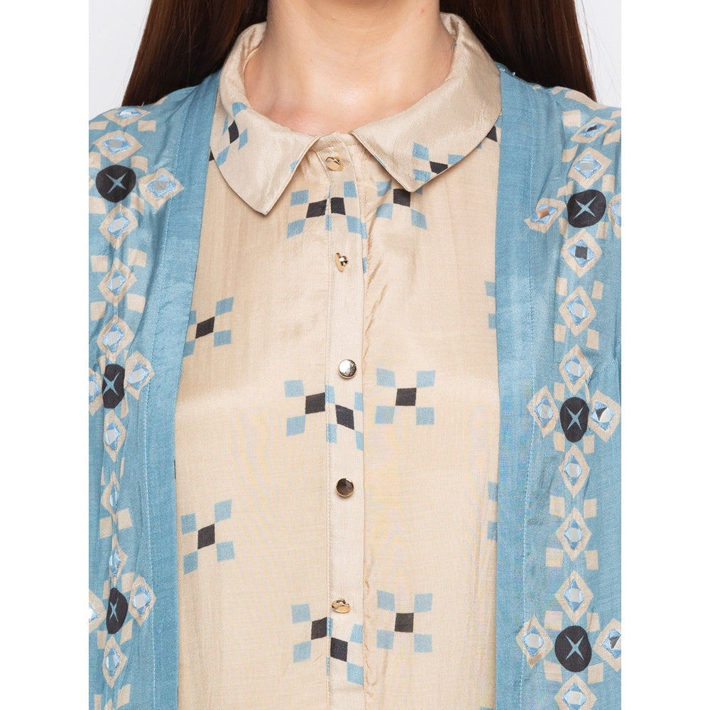 Soup by Sougat Paul Beige Collar Neck Dress With Jacket - Customisable (Set of 2)