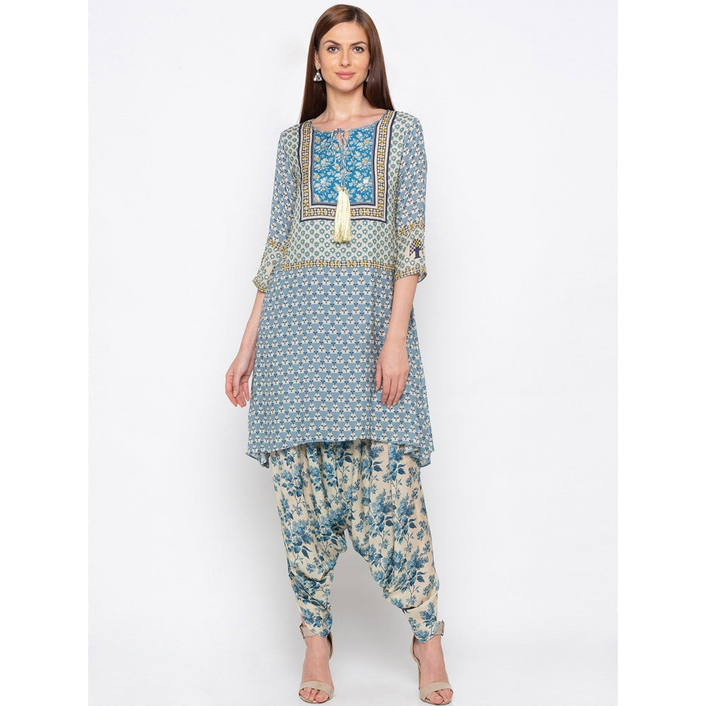 Soup by Sougat Paul Blue Printed Kurta With Dhoti Pants - Customisable (Set of 2)