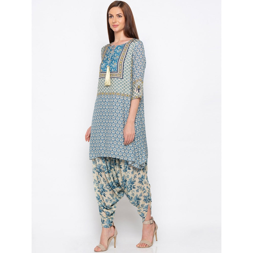 Soup by Sougat Paul Blue Printed Kurta With Dhoti Pants - Customisable (Set of 2)