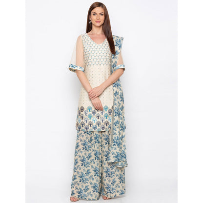 Soup by Sougat Paul Beige Printed Kurta With Palazzo And Dupatta - Customisable (Set of 3)