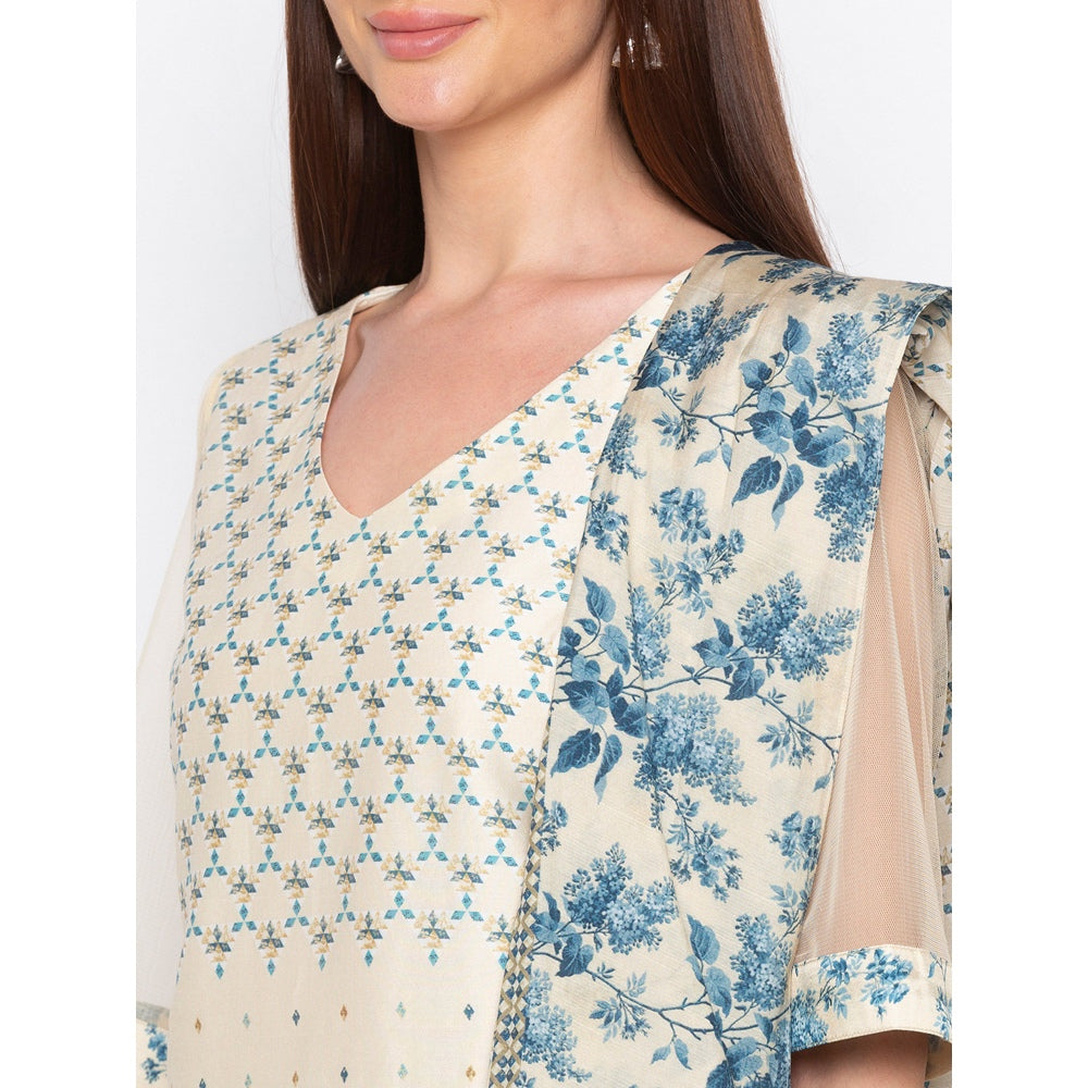 Soup by Sougat Paul Beige Printed Kurta With Palazzo And Dupatta - Customisable (Set of 3)