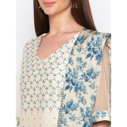 Soup by Sougat Paul Beige Printed Kurta With Palazzo And Dupatta - Customisable (Set of 3)