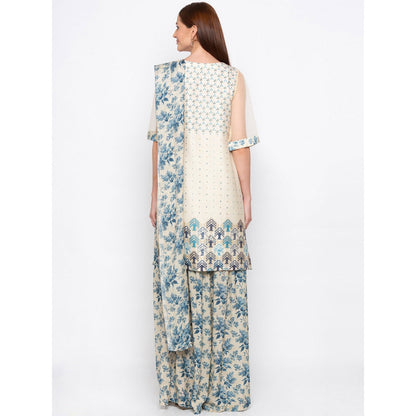 Soup by Sougat Paul Beige Printed Kurta With Palazzo And Dupatta - Customisable (Set of 3)